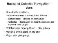 Azimuth and Altitude – Earth Based – Latitude and Longitude – Celestial