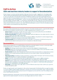 Call to Action Ceos and Maritime Industry Leaders in Support of Decarbonization