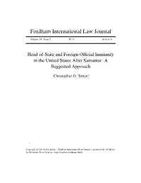 Head-Of-State and Foreign Official Immunity in the United States After Samantar: a Suggested Approach