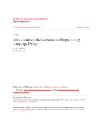 Introduction to the Literature on Programming Language Design Gary T