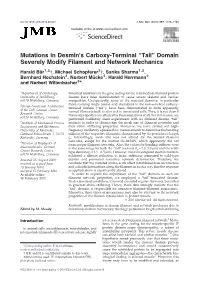 Mutations in Desmin's Carboxy-Terminal “Tail” Domain Severely Modify Filament and Network Mechanics