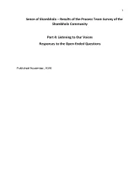 Sense of Shambhala – Results of the Process Team Survey of the Shambhala Community Part 4: Listening to Our Voices Responses T