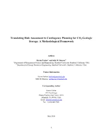 Translating Risk Assessment to Contingency Planning for CO2 Geologic Storage: a Methodological Framework