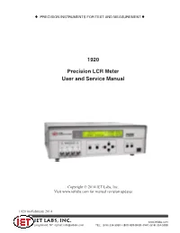 1920 Precision LCR Meter User and Service Manual