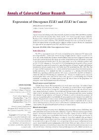 Expression of Oncogenes ELK1 and ELK3 in Cancer