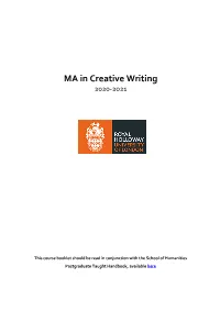 MA in Creative Writing 2020-2021