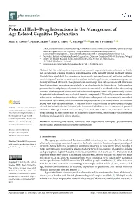 Potential Herb–Drug Interactions in the Management of Age-Related Cognitive Dysfunction