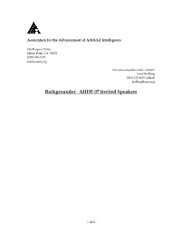 Backgrounder: AIIDE 07 Invited Speakers