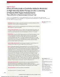 Effect of Evolocumab Or Ezetimibe Added to Moderate