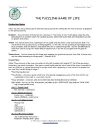 Puzzling Game of Life” Production Notes -Page 1