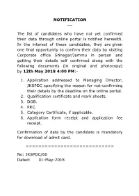 NOTIFICATION --- the List of Candidates Who Have Not Yet Confirmed Their Data Through Online Portal Is Notified Herewith. In