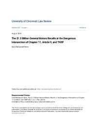 The $1.5 Billion General Motors Recalls at the Dangerous Intersection of Chapter 11, Article 9, and TARP