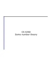 CS 6260 Some Number Theory Let Z = {