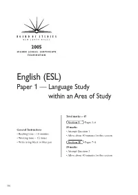 English (ESL) Paper 1 — Language Study Within an Area of Study