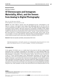 Of Stereoscopes and Instagram: Materiality, Affect, and the Senses from Analog to Digital Photography