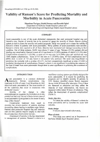 Validity of Ranson's Score for Predicting Mortality and Morbidity in Acute Pancreatitis