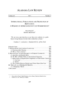 International Publications and Protection of Reputation: a Margin of Appreciation but Not Subservience?