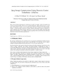 Jpeg Image Compression Using Discrete Cosine Transform - a Survey
