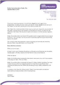 Radio Carmarthenshire Public File Updated March 2016 Each Local