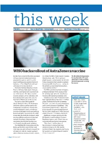 WHO Backs Rollout of Astrazeneca Vaccine