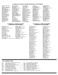 Alphabetical Listing of Entries Appearing in This Program Alphabetical Listing of Drivers Alphabetical Listing of Trainers Appea