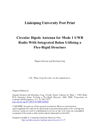 Linköping University Post Print Circular Dipole Antenna for Mode 1