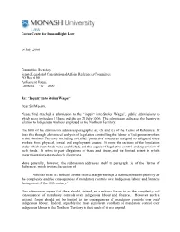 Submission to the “Inquiry Into Stolen Wages”, Public Submissions to Which Were Invited on 13 June and Due on 28 July 2006