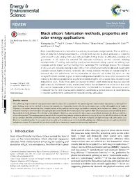 Black Silicon: Fabrication Methods, Properties and Solar Energy Applications Cite This: Energy Environ