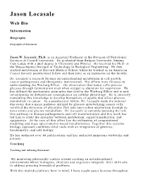 Jason Locasale Web Bio