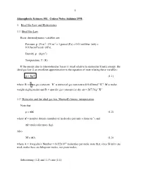 1 Atmospheric Sciences 501. Course Notes Autumn 1998. 1. Ideal Gas
