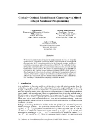 Globally Optimal Model-Based Clustering Via Mixed Integer Nonlinear Programming