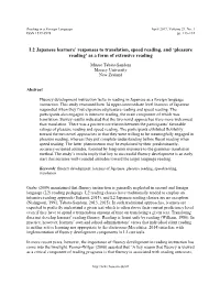 L2 Japanese Learners' Responses to Translation, Speed Reading