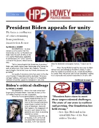 President Biden Appeals for Unity He Faces a Confluence of Crises Stemming from Pandemic, Insurrection & Race by BRIAN A
