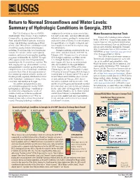 Normal Streamflows and Water Levels: Summary of Hydrologic Conditions in Georgia, 2013 the U.S