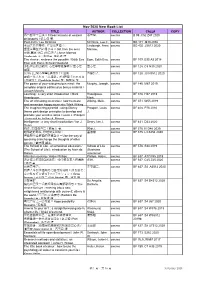 Nov 2020 New Book List TITLE AUTHOR COLLECTION CALL# COPY 西方哲學十五講 = Fifteen Lessons of Western 張志偉, Cwcma B 99 .C52 Z47 2020 Philosophy / 張志偉 著