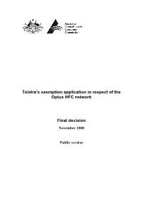 Telstra's Exemption Application in Respect of the Optus HFC Network