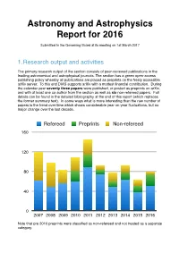 Astronomy and Astrophysics Report for 2016