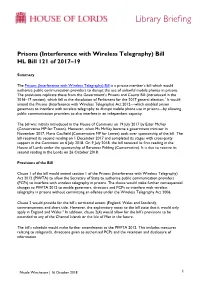 Prisons (Interference with Wireless Telegraphy) Bill HL Bill 121 of 2017–19