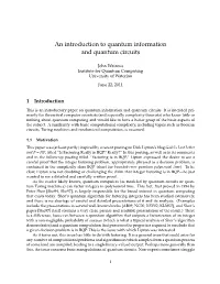 An Introduction to Quantum Information and Quantum Circuits