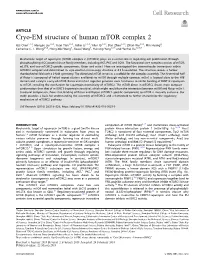Cryo-EM Structure of Human Mtor Complex 2