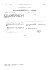 COUNCIL DECISION 2003/907/CFSP of 22 December 2003 Implementing Common Position 2003/297/CFSP on Burma/Myanmar