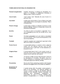 Glossary of Terms Used in Pastoral Re-Organisation