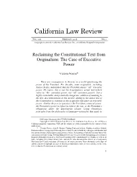 Reclaiming the Constitutional Text from Originalism: the Case of Executive Power