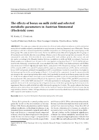 The Effects of Borax on Milk Yield and Selected Metabolic Parameters in Austrian Simmental (Fleckvieh) Cows