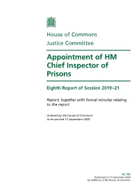 Appointment of HM Chief Inspector of Prisons