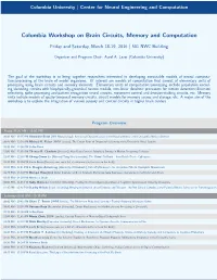 Columbia Workshop on Brain Circuits, Memory and Computation