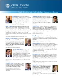 Faculty Specializing in the Health Care Management Domain