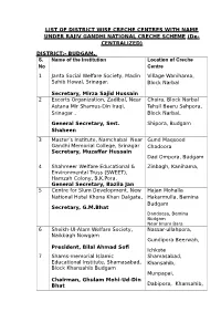 LIST of DISTRICT WISE CRECHE CENTRES with NAME UNDER RAJIV GANDHI NATIONAL CRECHE SCHEME (De- CENTRALIZED)