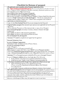 Checklist for Reissue of Passport