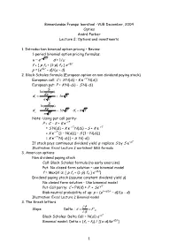 Lecture 2: Options and Investments